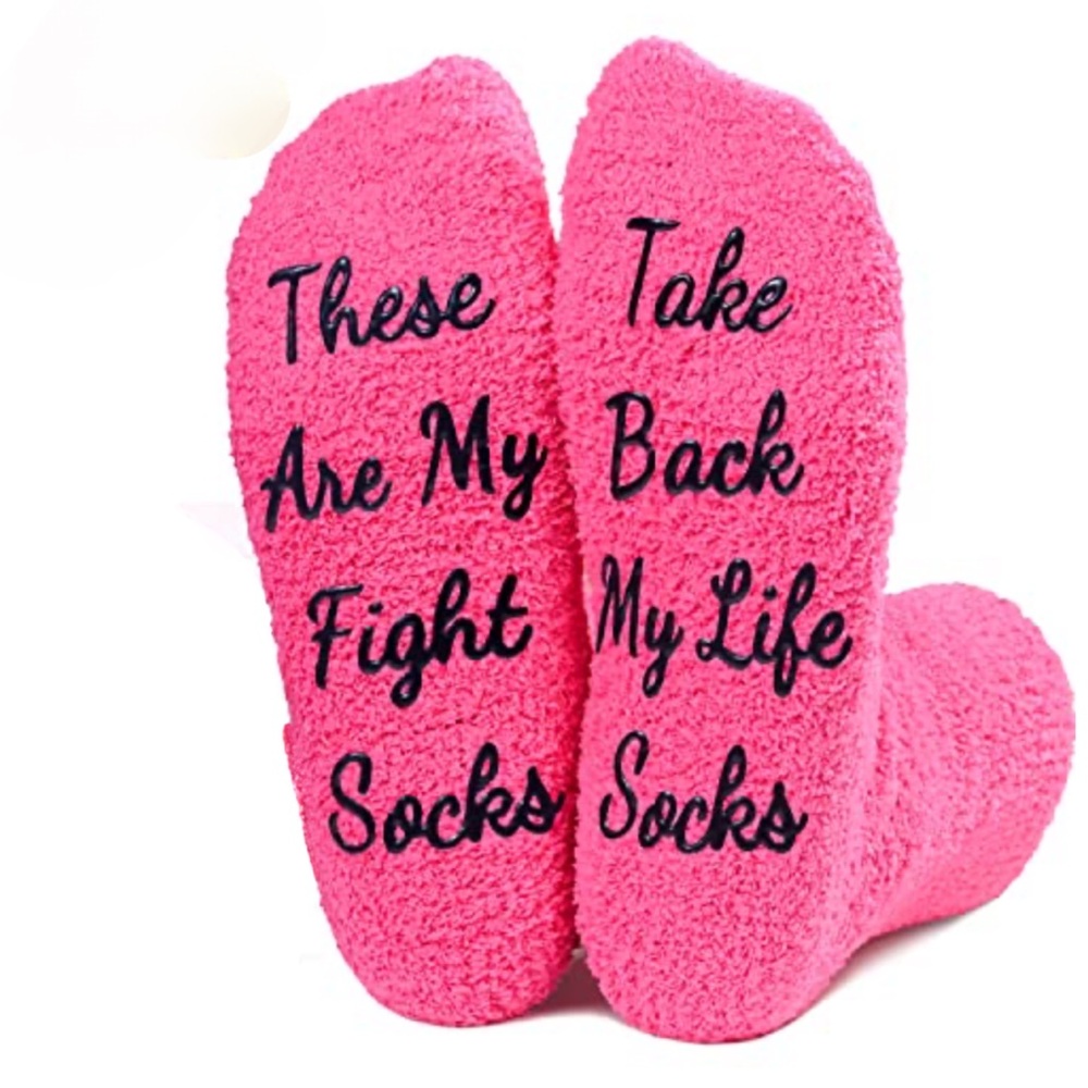 Inspirational pink socks for women battling cancer “These are my fight socks”